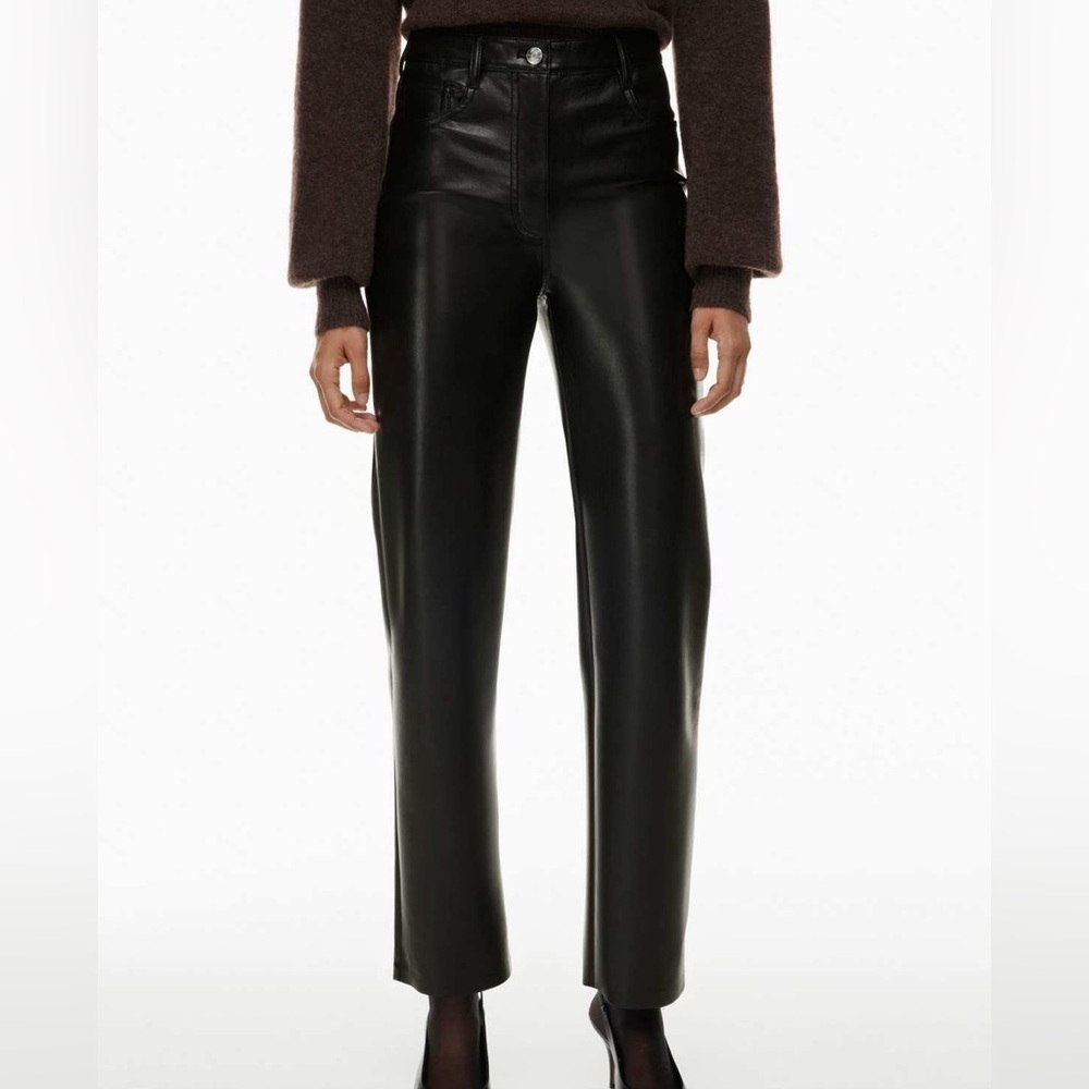 Aritzia Wilfred Sz 4 The Melina Pants Black Vegan Leather High Rise Straight Leg - Picture 3 of 12